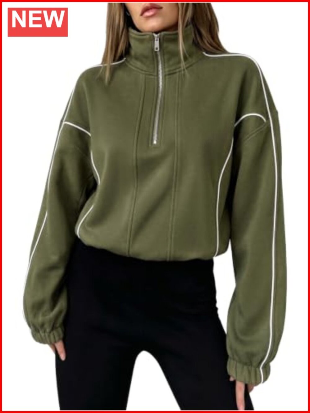 Womens Half Zip Sweatshirt High Neck Pullover Loose Fit Streetwear Top